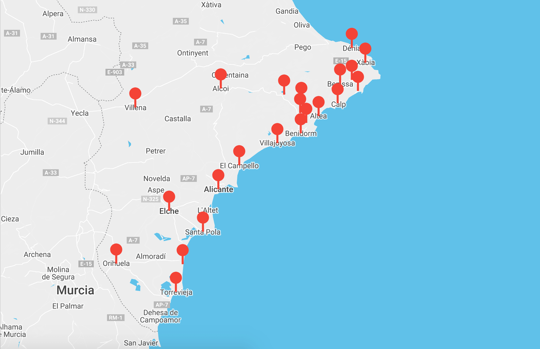 Costa Blanca Map 